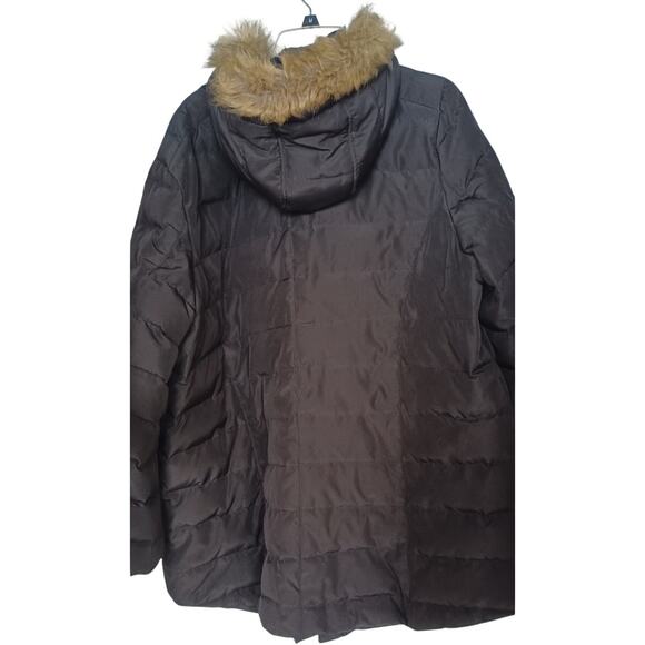 CJ Banks Women's 2X Black Hooded Puffer Coat Faux Fur Trim Down Filled Jacket - Picture 2 of 8